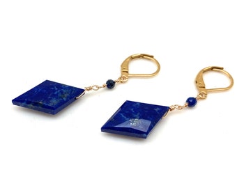 Lapis Lazuli Gold Earrings 30mm // Midnight Blue Lapis Earrings // Gold Fill // Lever Back