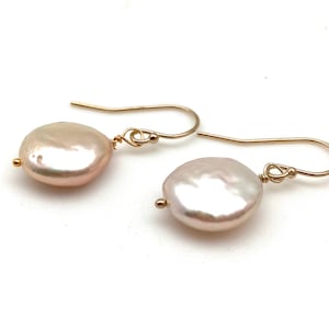 Coin Pearl Earrings // Peach Coin Pearl Earrings // 18K Gold Fill // Lever Backings