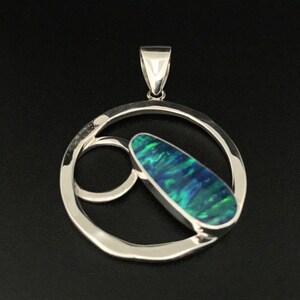 Green Blue Opal Pendant // 925 Sterling Silver // Lightly Hammered Circle Setting // Fire Opal Pendant // Sterling Opal Pendant