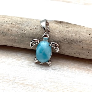Tiny Sea Turtle Larimar Silver Pendant / Larimar Sea Turtle / Long Life Larimar Sea Turtle / Tropical Sea Turtle Pendant / 925 Sterling