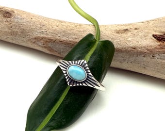 Larimar Sunrise Ring 5-10 // Silver Larimar Southwestern Ring // 925 Sterling Silver // Natural Blue Larimar