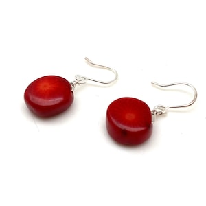 Red Coral Earrings // Bamboo Coral Silver Dangly // Organic Coral Earrings // 925 sterling