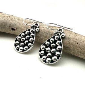 Bead Silver Earrings 23mm / Silver Dots Teardrop Earrings / Silver Eclectic Earrings / 925 Sterling Silver