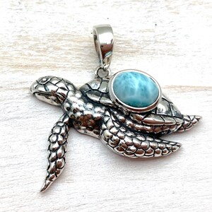 Sea Turtle Larimar Silver Pendant / Larimar and Sea Turtle / Long Life Larimar Sea Turtle / Tropical Sea Turtle Pendant / 925 Sterling