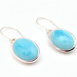 Ocean Blue Larimar Earrings // Simple Oval Setting // Silver Larimar Earrings // Sterling Silver