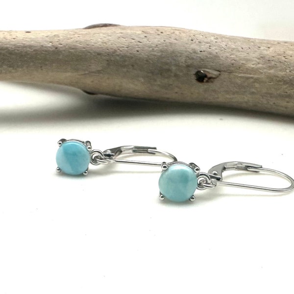 Pendientes de Plata Larimar // Pendientes Minimalistas de Larimar // Larimar de 10 mm // Plata de Ley 925