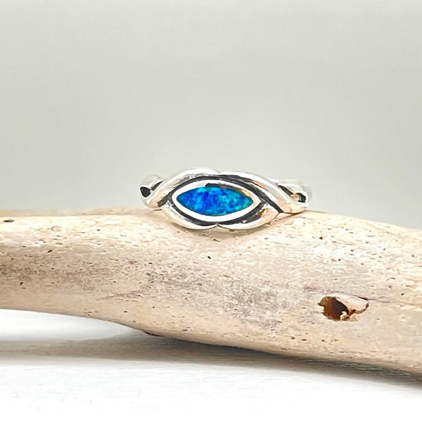 Blue Opal Ring, 925 Sterling Silver, Blue Opal Ring, Sizes 5 to 10