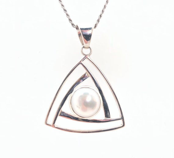 Pearl Pendant Triangle Shape Pearl Pendant Silver Pearl Pendant Pearl Jewelry Etsy