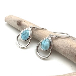 Larimar Teardrop Earrings 15mm / Everyday Larimar / Lightweight Earrings / 925 Silver