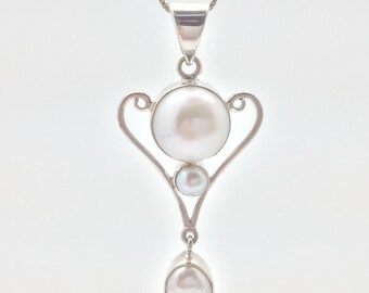 Long pendentif perle multi-pierres // long pendentif perle pendantes // monture en argent sterling 925 // long pendentif perle // perles des mers du sud