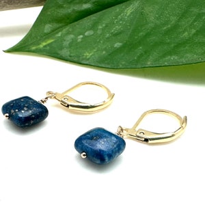 Lapis Lazuli Guldörhängen / Små Guldörhängen med Lapis Lazuli 10 mm / Fyrkantiga Lapis Lazuliörhängen / Guldfyllning