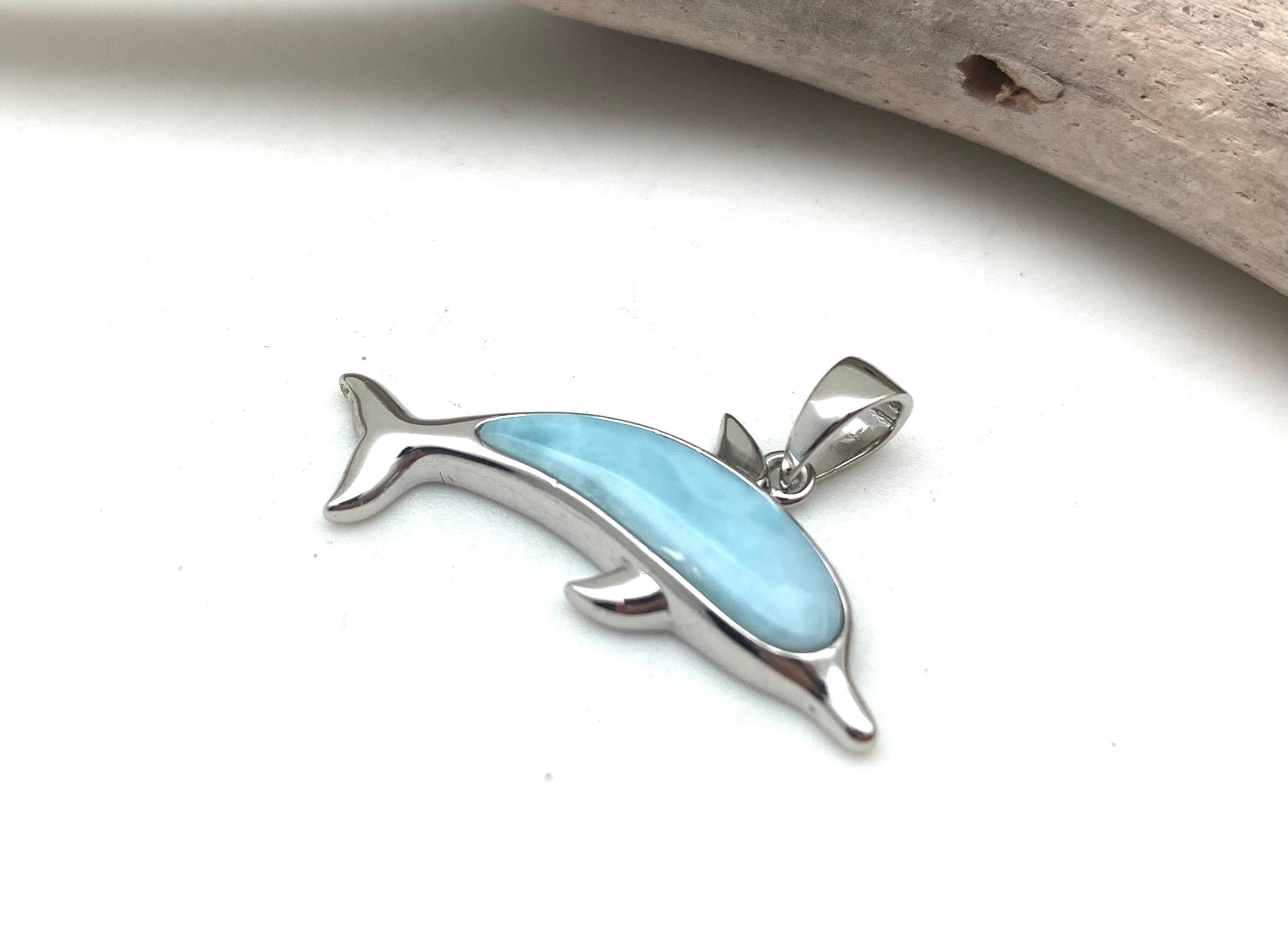 rarimar _dolphin Tear Drop Shape Larimar Dolphin in Ocean .925 Sterling Silver