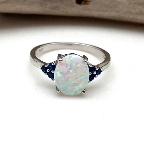 White Opal SapphireSilver Ring 5, 6, 8, 9 // White Opal Ring // Minimalist Simple Opal Ring // Best Selling // 925 Sterling Silver