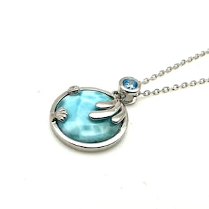 Larimar wave zeeschelp zilveren ketting 16&quot;-18&quot; // moderne minimalistische larimar ketting // aquablauwe larimar-ketting // 925 sterlingzilver