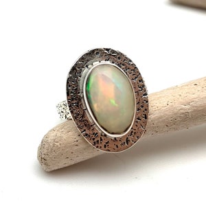 Natürlicher Opal Silberring Größe 5, 7, 8, 10 / Opal gehämmert Ring / Natürlicher weißer Opal Silberring / Äthiopischer Opal / 925 Sterling Silber