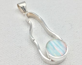 White Opal Pendant // Abstract Sterling Silver Setting // Opal Pendant // Rainbow Opal Pendant