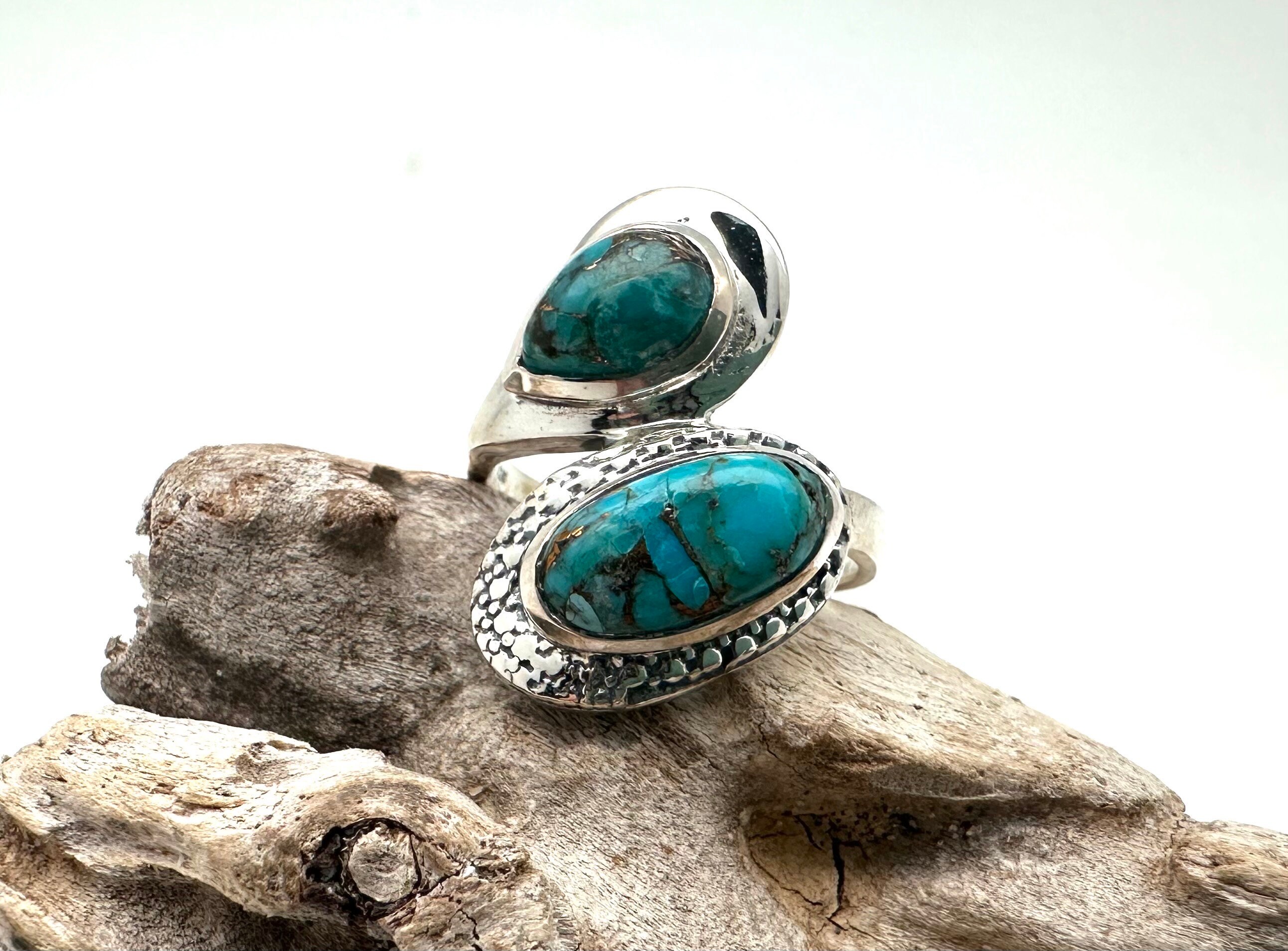Blue Turquoise Multi Stone Ring Size 8 / Natural Arizona Copper