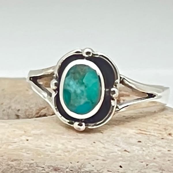 Natural Turquoise Silver Ring, 925 Sterling Silver, Oxidized, Sizes 5 to 10