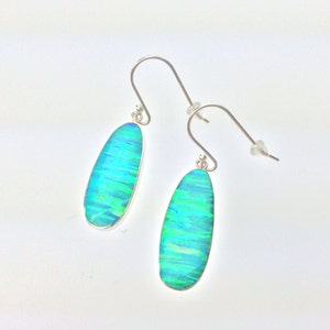 Peut inclure: Une paire de boucles d'oreilles pendantes en argent avec des pierres d'opale ovales vertes et bleues.