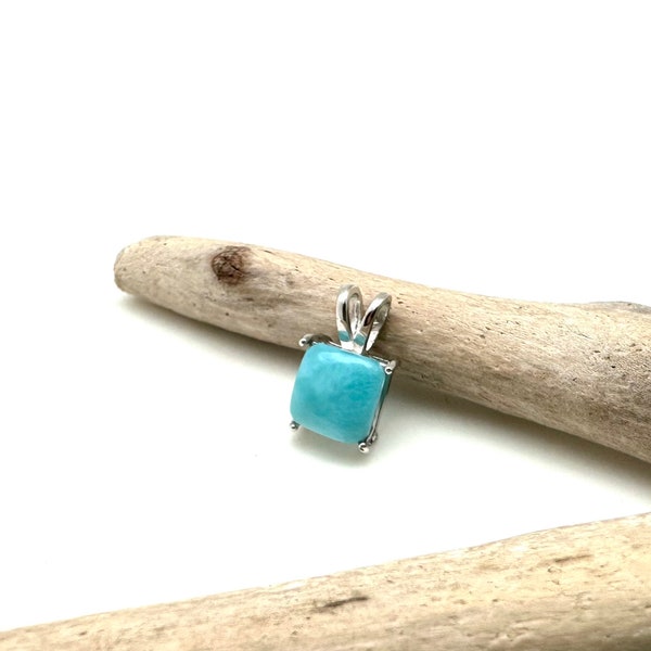 Larimar Silver Pendant / Princess Cut Larimar Small Pendant 12mm / Natural Larimar / 925 Sterling Silver