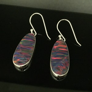 Red Fire Opal Earrings Set in 925 Sterling Silver // Dangly Oval Shape // Purple Opal Earrings // Black Opal Earrings