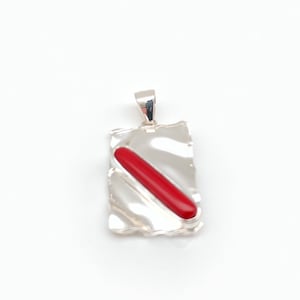 Red Coral Pendant // Natural Bamboo Coral Pendant // Textured Rectangular Silver Setting // Coral Jewelry