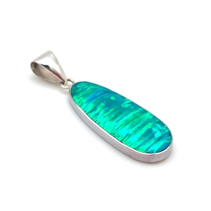Green Opal Pendant // Medium Green Opal Silver Pendant // Fire Opal Pendant // Green Opal // Shimmering Green Blue Color / 925