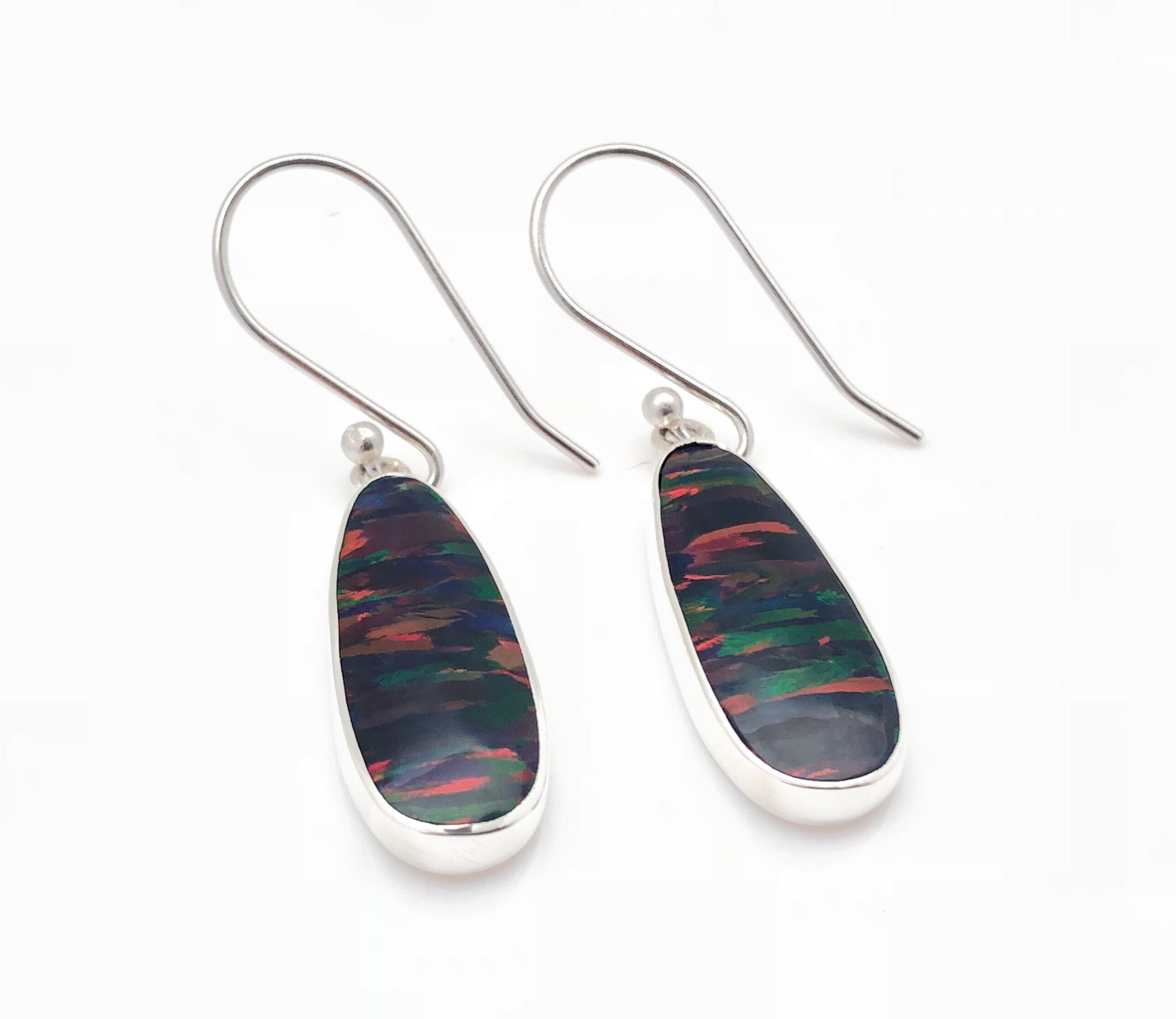 Red Fire Opal Earrings // 925 Sterling Silver // Medium Oval Setting // Opal Earrings