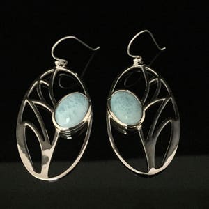 Larimar Earrings // Abstract Oval Shape // Silver Larimar Earrings // 925 Sterling Silver