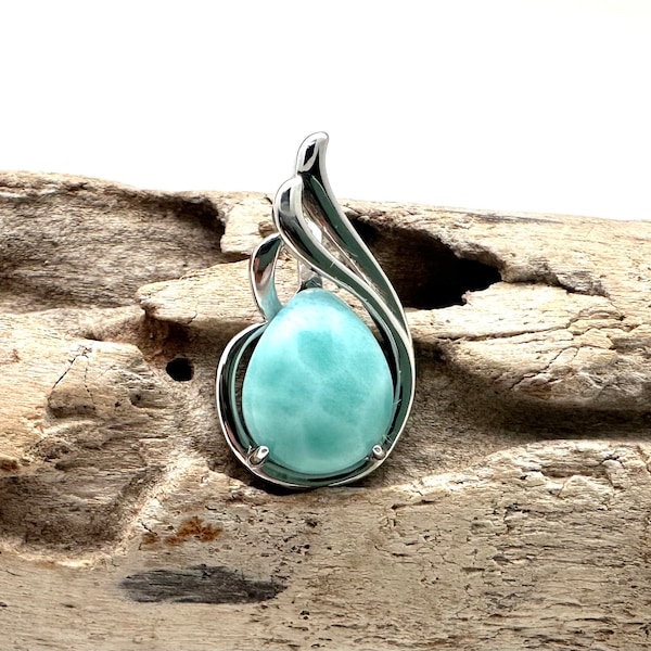 Larimar Wave Silver Pendant // Silver Larimar Ocean Pendant // Smooth Larimar Pedant // 925 Sterling // Modern Everyday Larimar