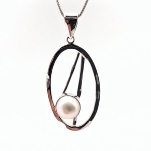 Abstract Oval Pearl Pendant // Silver Pearl Pendant // Pearl Pendant // Sterling Silver