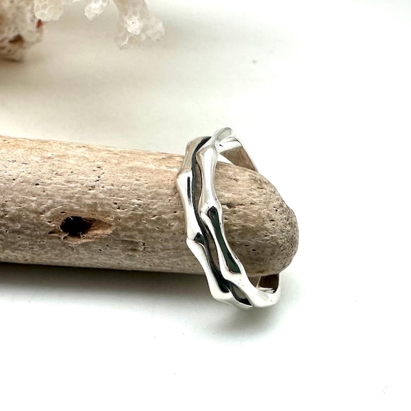 Silver Bamboo Ring / Double Band Ring 5, 6, 8, 9, 10 / Minimalist Modern / 925 sterling Silver