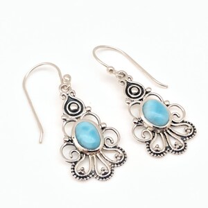 Larimar Earrings - Beaded Filigree Setting - Sterling Silver -- Larimar Jewelry