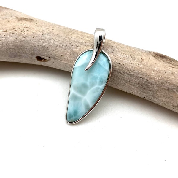 Larimar Leaf Silver Pendant 30mm // Silver Larimar Modern Leaf Pendant // Larimar Necklace // 925 Sterling