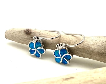 Blue Opal Earrings 10mm // Blue Opal Flower Earrings // 925 Sterling Silver // October Birthstone