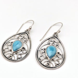 Larimar Earrings // 925 Sterling Silver // Dainty Teardrop Setting // Sterling Larimar Earrings