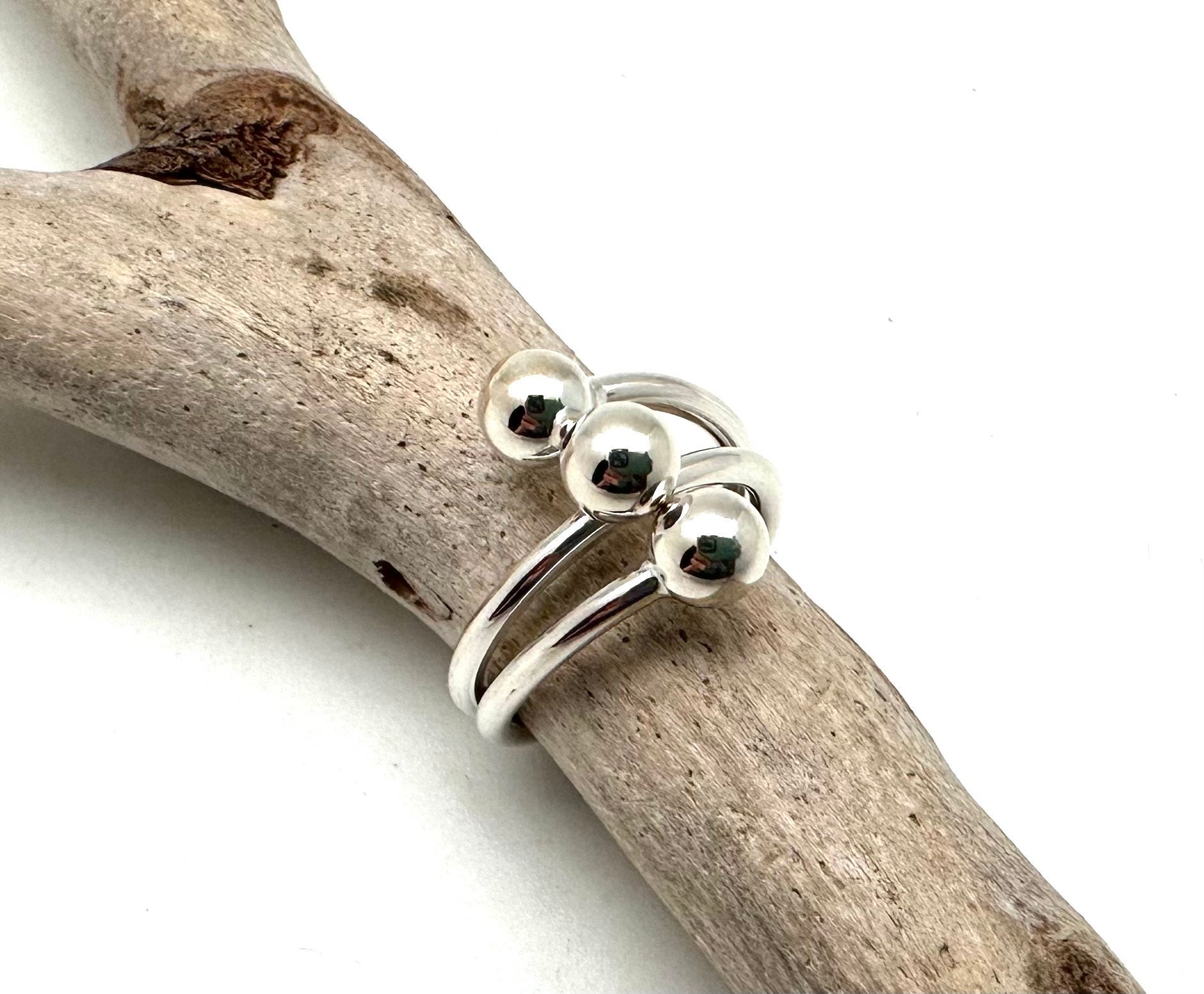 Silver Ball Ring / Ball Silver Ring / Cage Ring Size 6, 7, 8, 9