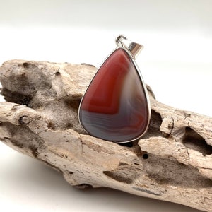 Red Agate Pendant / Botswana Red Agate Smooth Teardrop / Maroon Agate 35mm / Comfort Stone / 925 Sterling