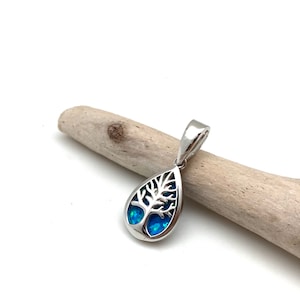 Opal Tree of Life Pendant Necklace / Blue Opal Silver Tree / Blue Opal Pendant 20mm with  18&quot; Chain Option / Blue Opal Sterling Silver