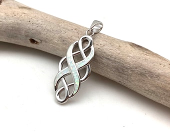 Sterling Silver Infinity Opal Pendant, Celtic Knot, 30mm