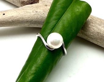 Freshwater Pearl Ring, 925 Sterling Silver, Minimalist Design