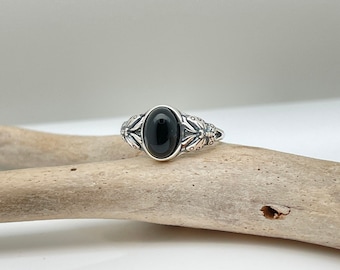 Anello a farfalla in onice nero - Argento Sterling 925 - Ossidato - Pietra naturale