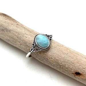 Larimar Silver Vintage Inspired Ring / Dainty Larimar Silver Ring / Larimar Bali Vine Band / Larimar size 5, 6, 7, 8, 9, 10