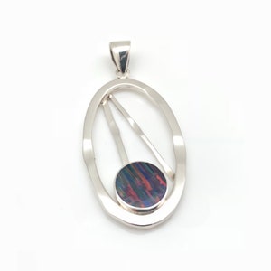 Opal Pendant // Silver Opal Pendant //  Purple Opal Pendant // Lightly Hammered Oval Setting // 925 Sterling Silver // Opal Jewelry