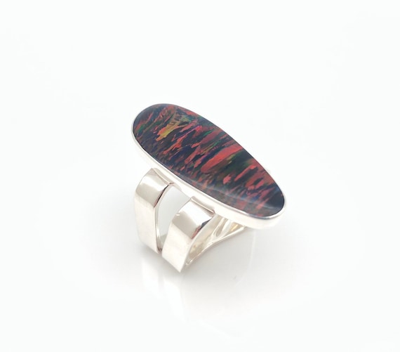 Anello con opale di fuoco Welo: solitario in argento sterling 925 fatto a mano - Italia