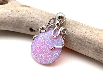 Pink Opal Octopus Pendant // Octopus Silver Pendant // Octopus Opal Necklace // 925 Sterling Silver // Box Chain Option