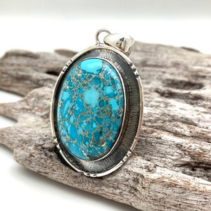Turquoise Silver Pendant // Turquoise Southwestern Statement Pendant // Gothic Turquoise // Copper Vein Turquoise // 925 Sterling Silver