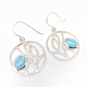 Larimar Earrings // Abstract Circular Shape // Silver Larimar Earrings // Sterling Silver