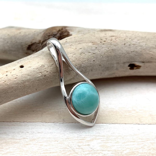 Larimar Infinity Silver Pendant // Larimar Swirl Setting // Larimar Simple Jewelry // 925 Sterling