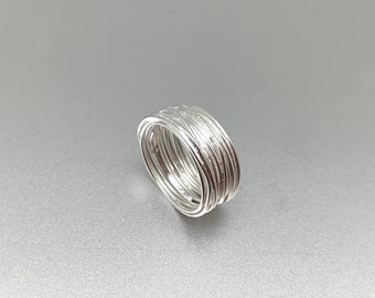 Multi Band Sterling Silver Ring  / Matte Silver Multi Wire Ring / Silver Statement Ring / Long Finger Ring Size 6, 7, 8, 9, 10 / 925 Silver